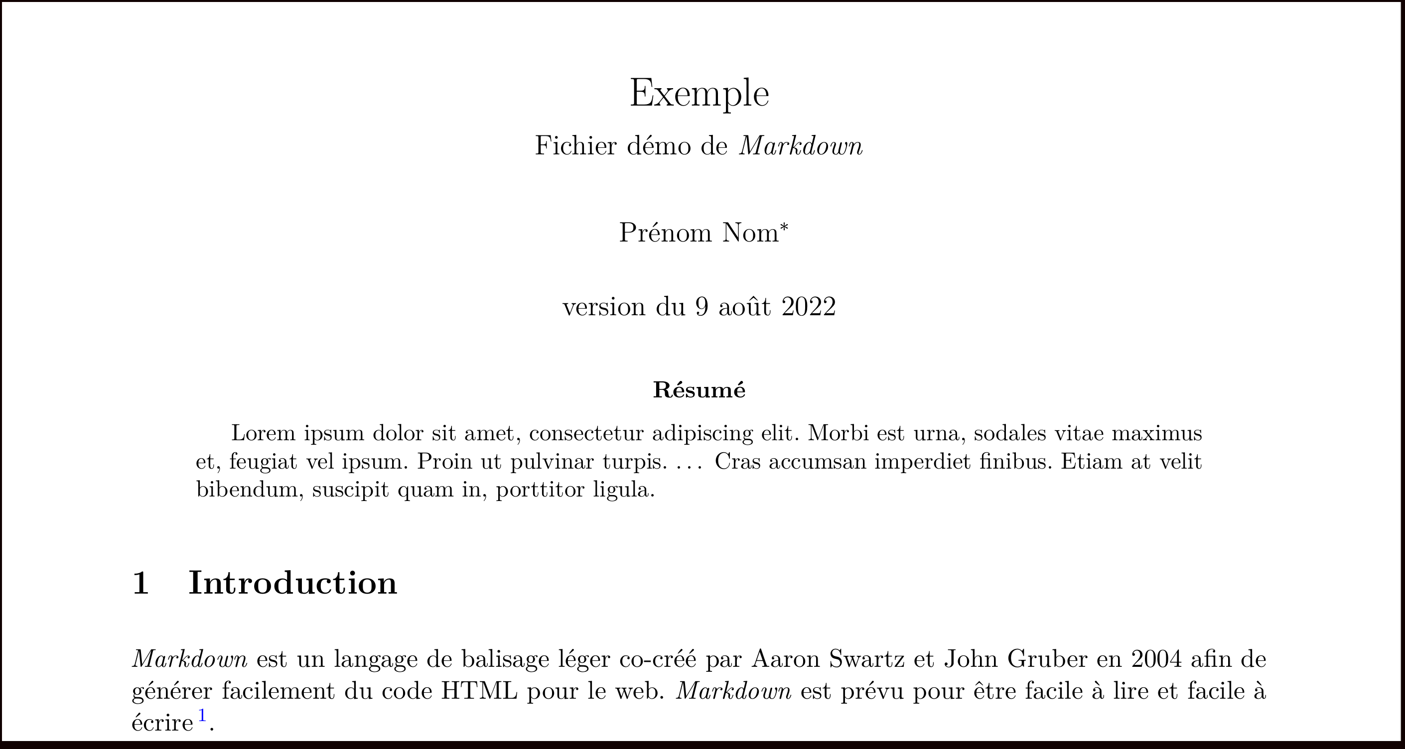 Exemple de début d’un document de type “article” avec affichage des cinq premières métadonnées