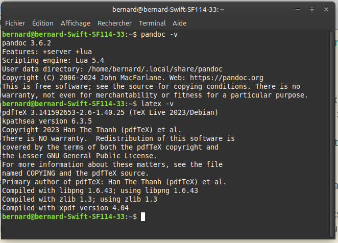 Vérification de l’installation dans un terminal.
